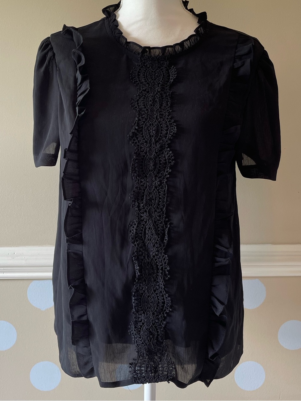 SHEIN Black Ruffle Lace Front Blouse